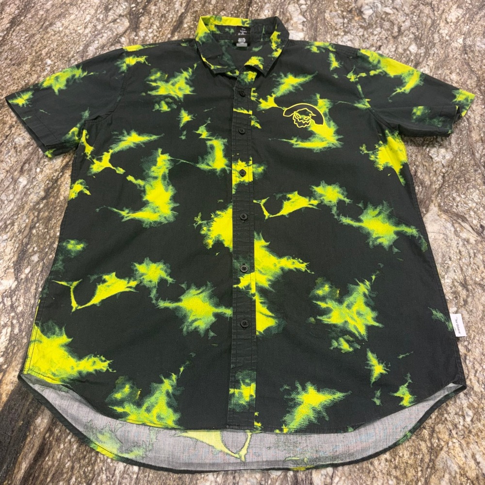 Disney Oogie Boogie Tie Dye Button Down Shirt‎ Mens Large Black Our Universe